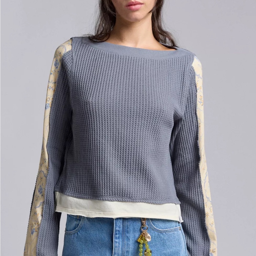BDG Serena Boatneck Craft Patchwork Long Sleeve Top